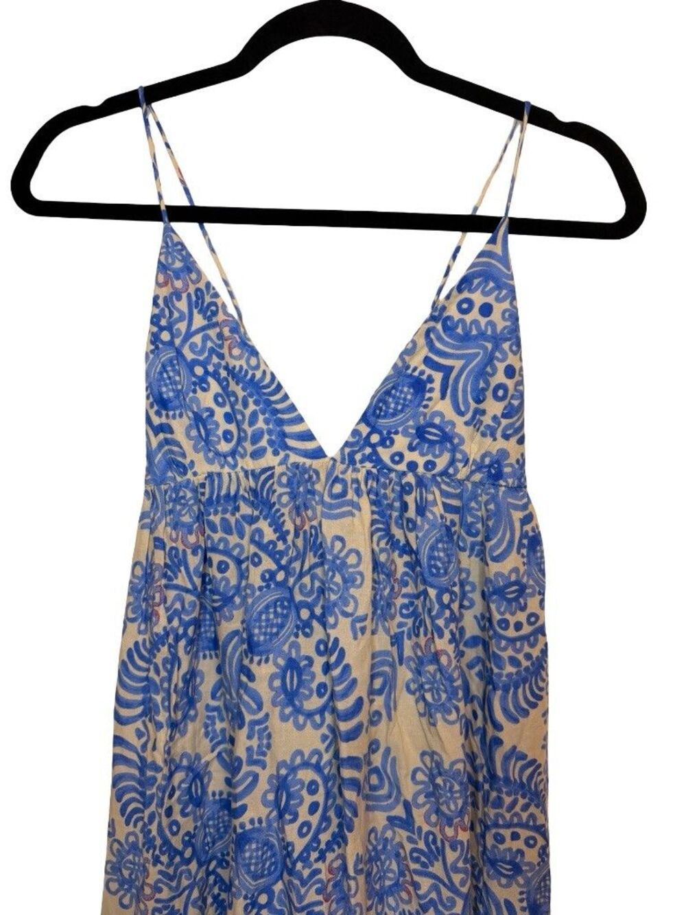 Zara Blue Boho Paisley Print Maxi Dress Womens XL Spaghetti Strap VNeck Sundress - Picture 6 of 8